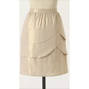 Anthropologie Edme & Esyllte Gilded Lily Gold Tiered Skirt 0P 0 Petite Shimmer